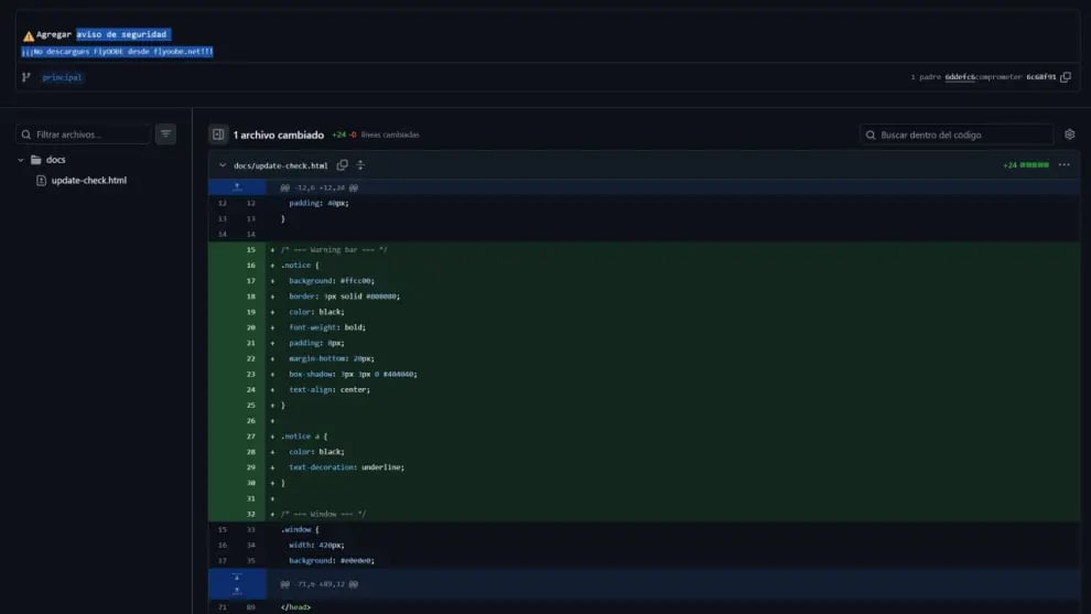 Alerta de desarrollador de Flyoobe
