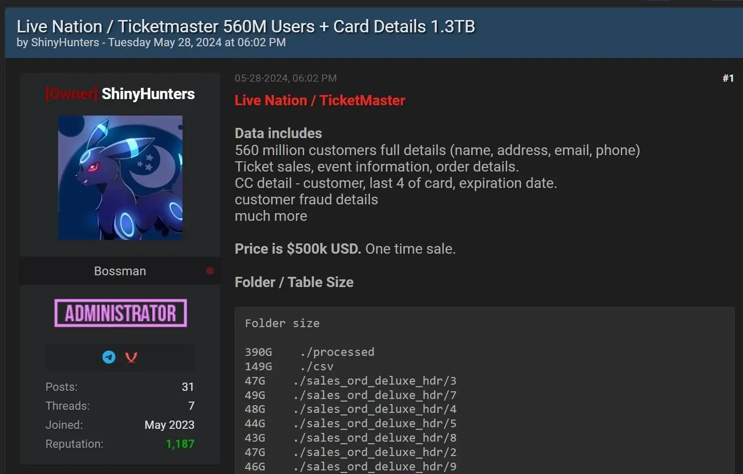 Allegedly_stolen_Ticketmaster_data_for_sale