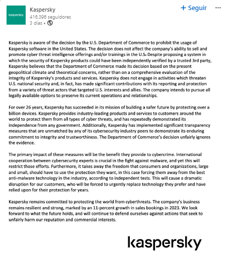 Comunicado Kaspersky