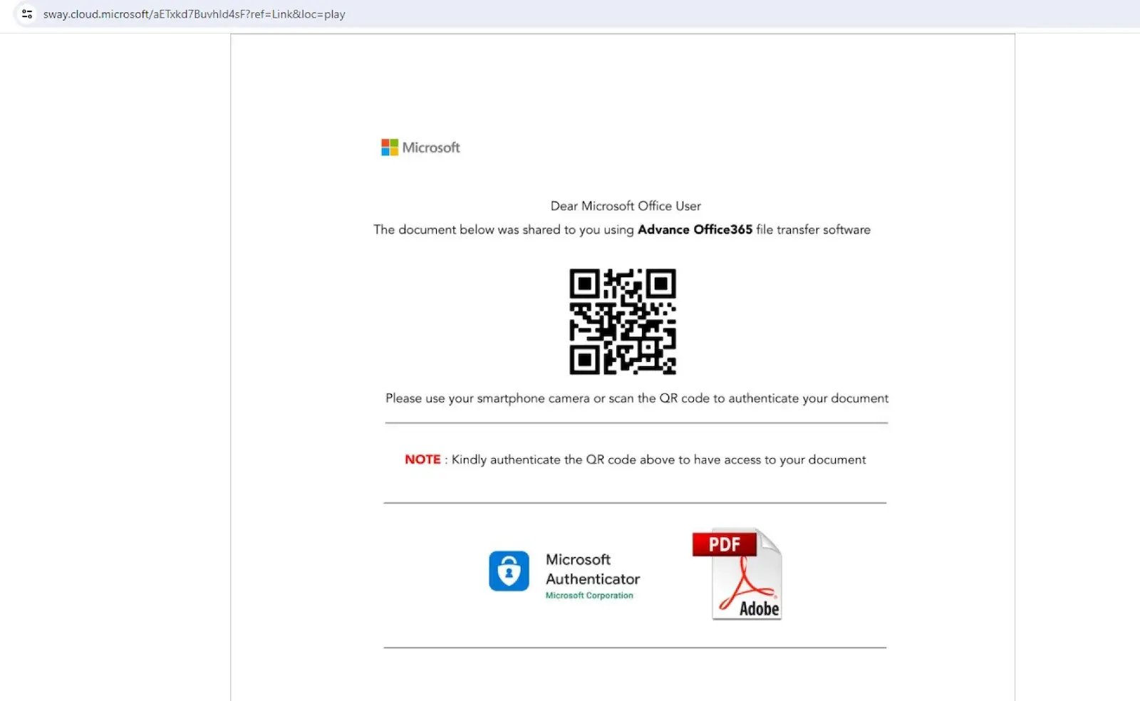 Ejemplo de Pishing Microsoft Sway