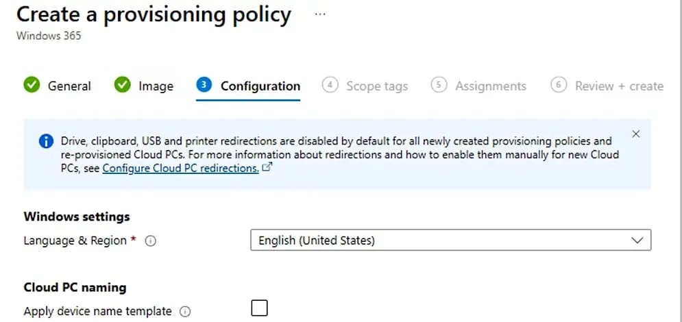Intune admin center banner about new redirection defaults