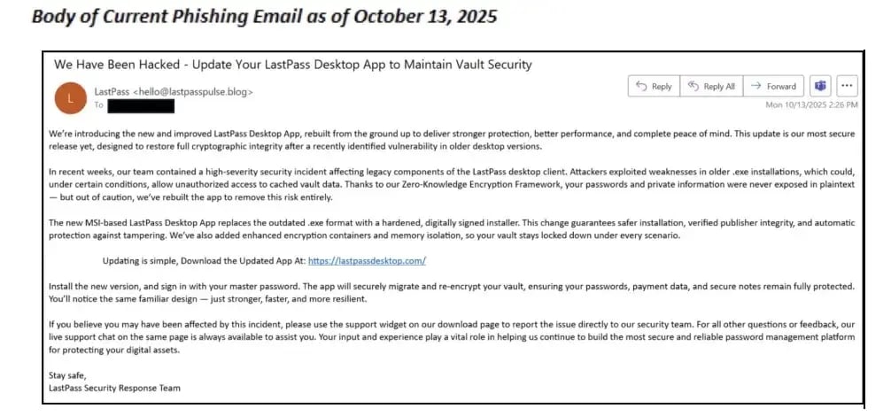 Phishing email (Source – LastPass)
