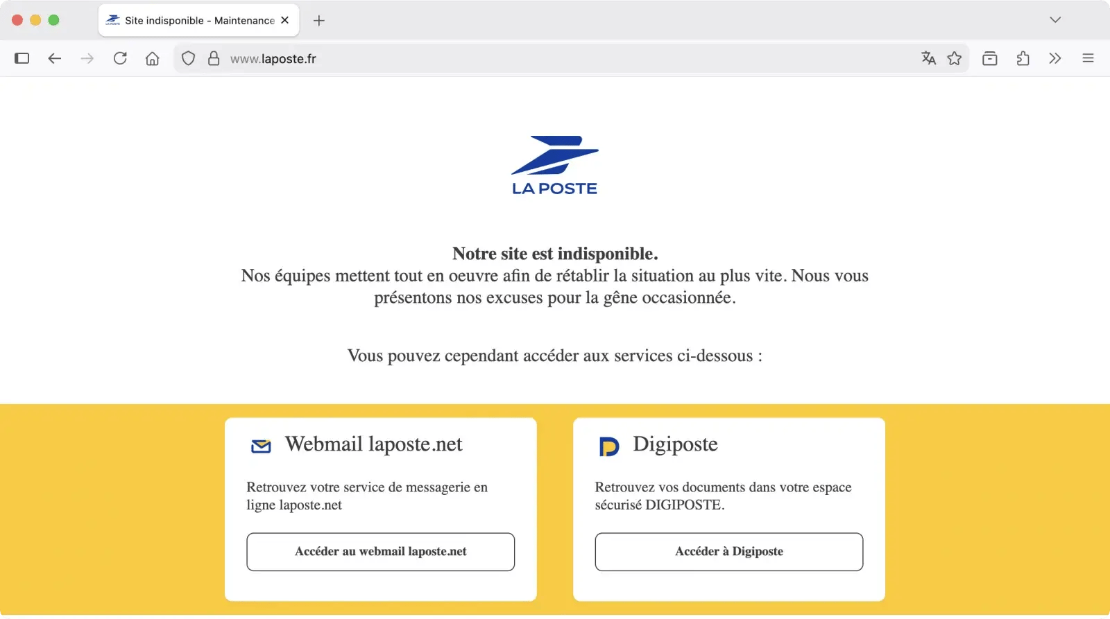 Sitio web de La Poste fuera de línea