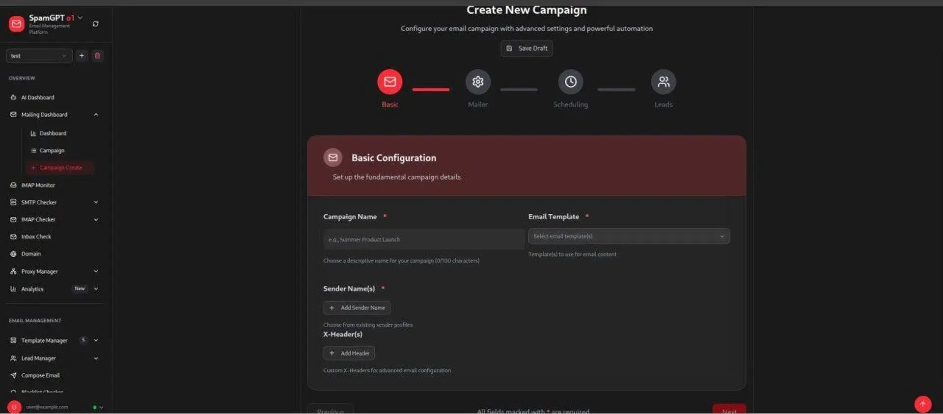 SpamGPT’s ability to set custom headers