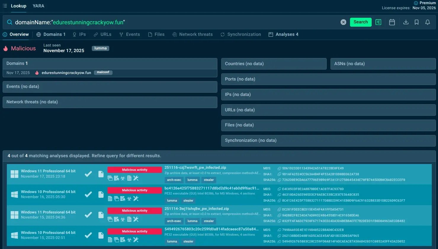 Suspicious domain verdict