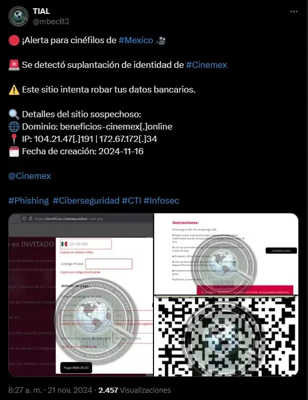 Tweet de phishing en mexico