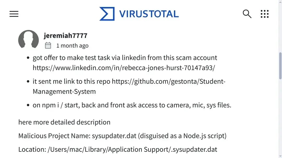 VirusTotal user