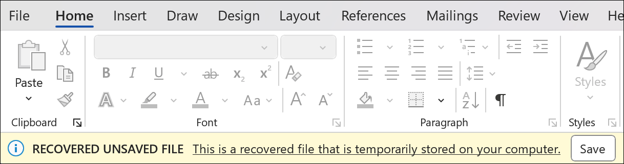 Word document recovery
