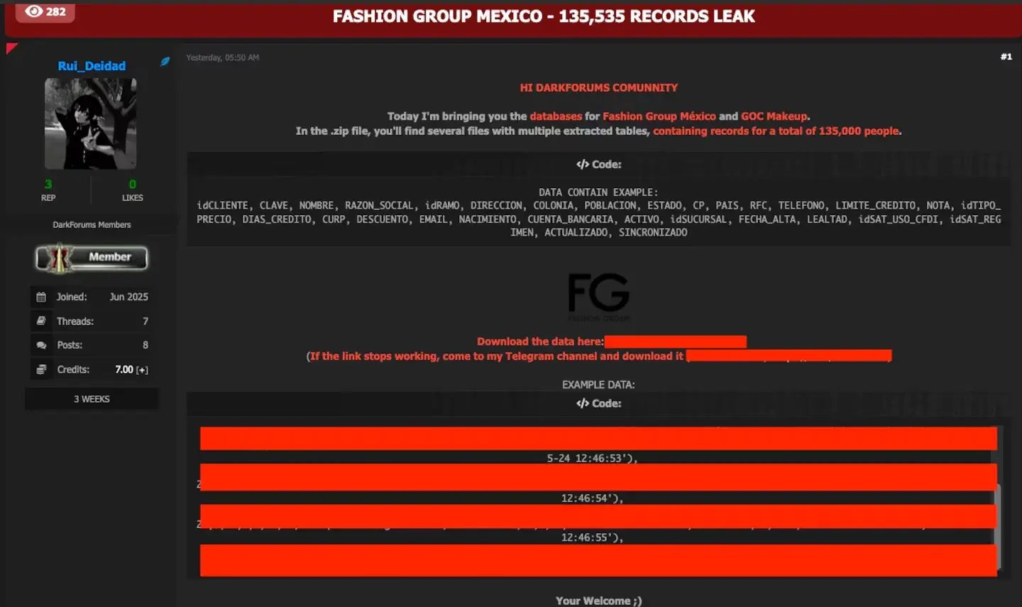fashion group data leak