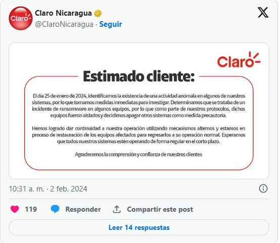 Tweet de claro