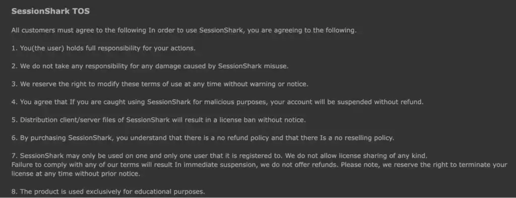 sessionshark tos