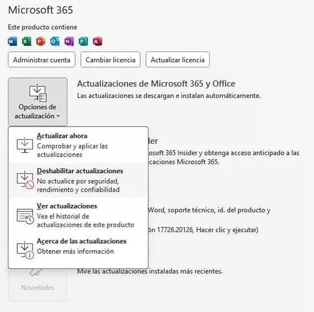 Deshabilitar actualizaciones