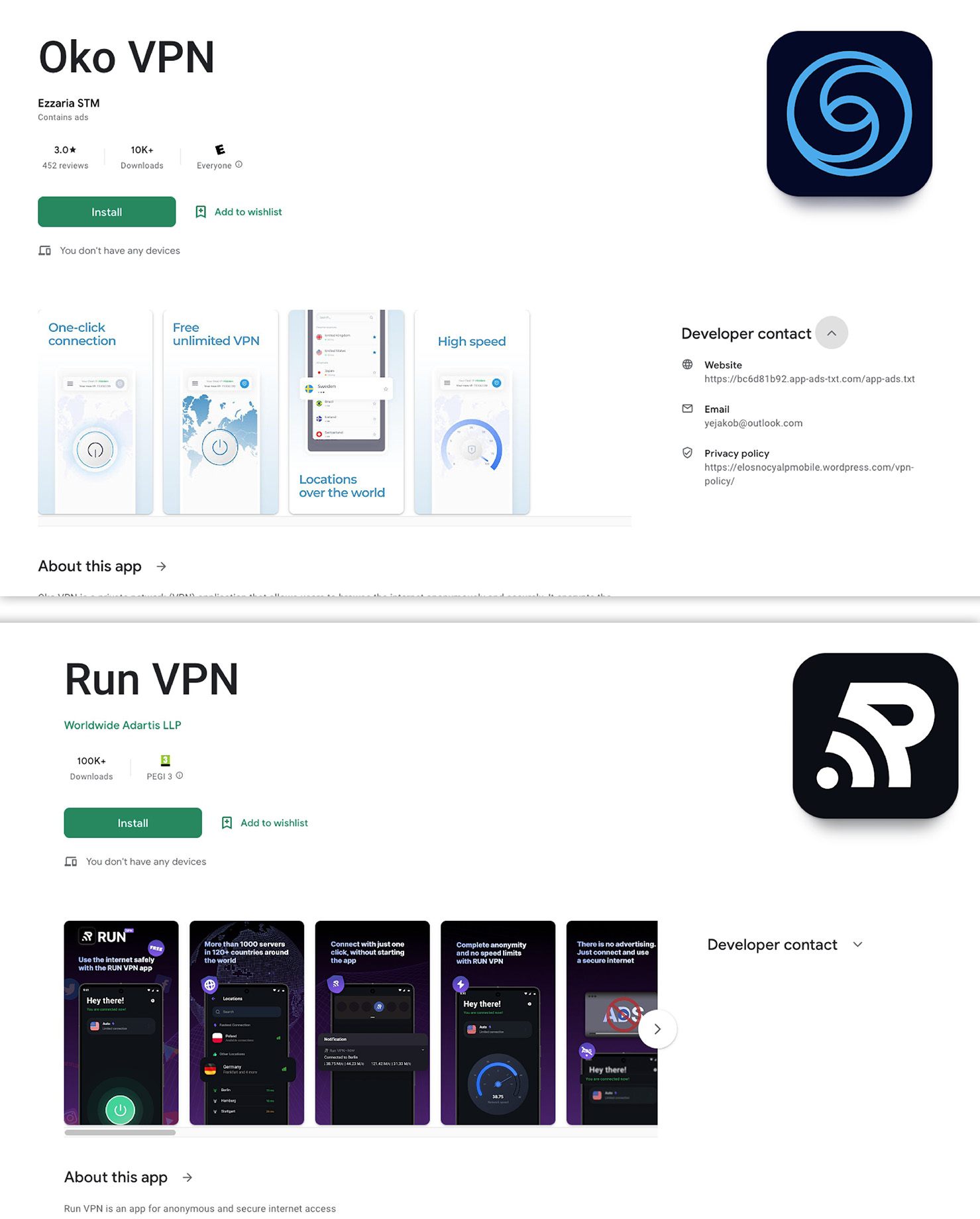 vpn infectadas google play