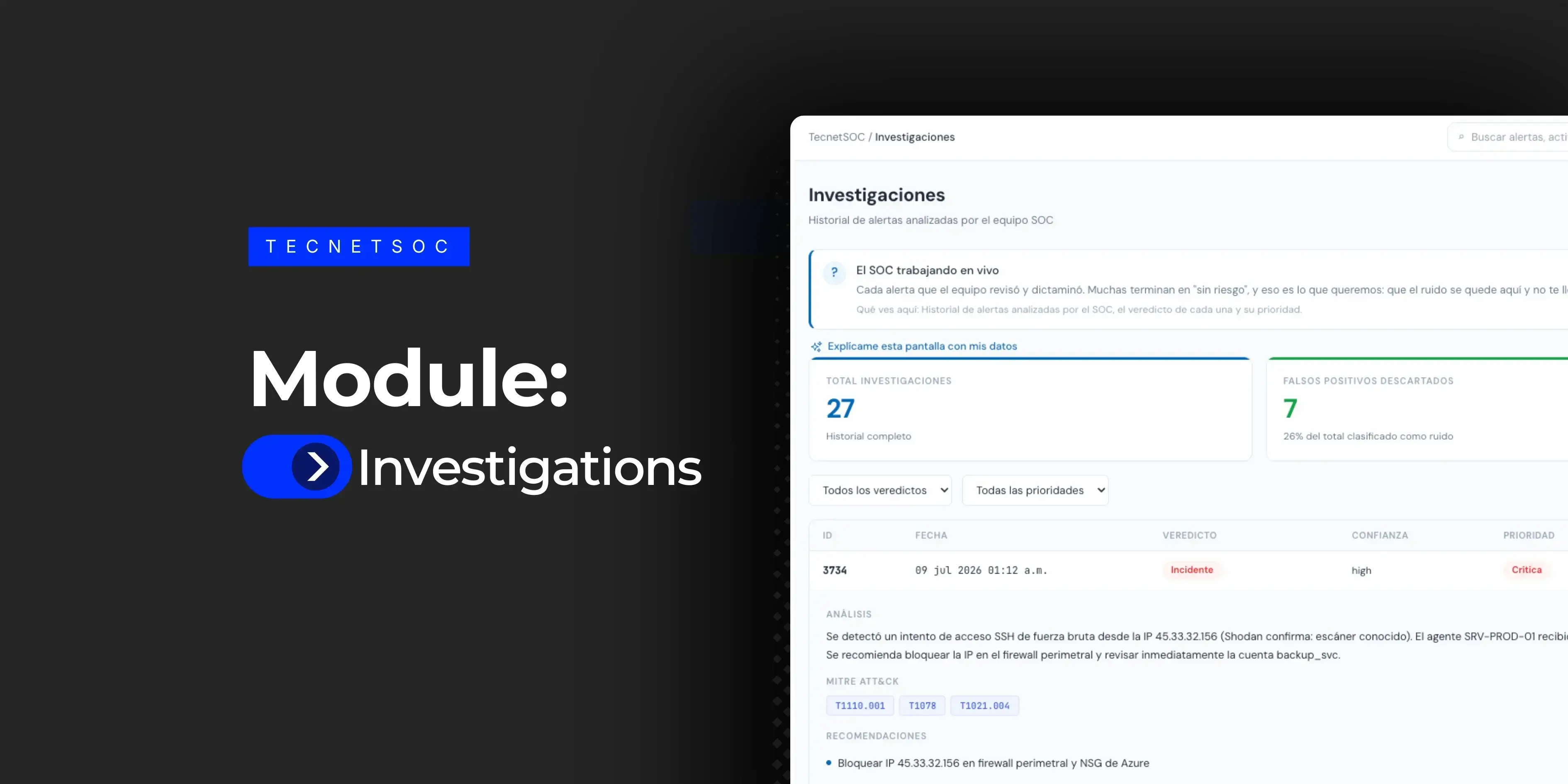 TecnetSOC Investigations module