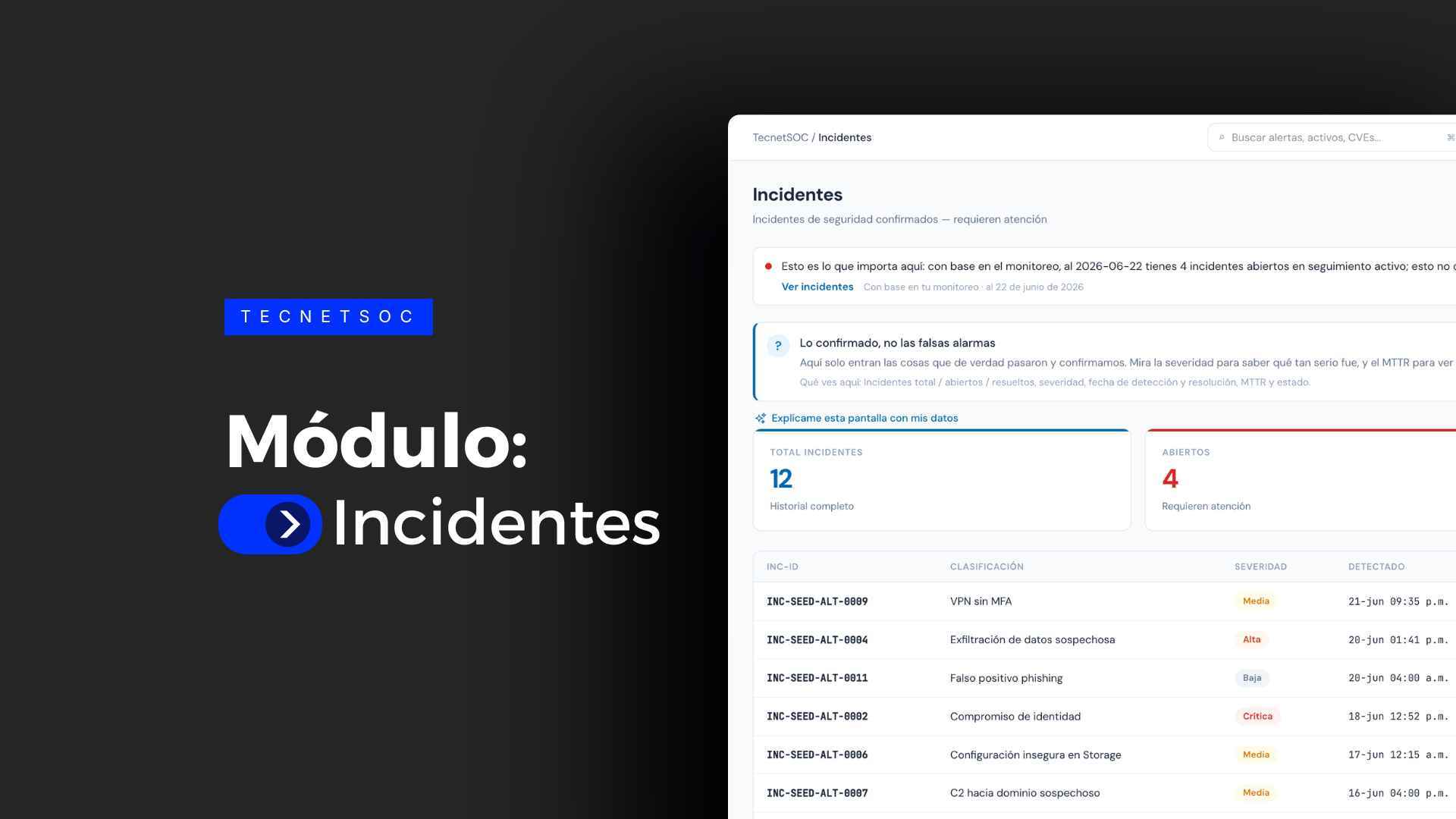 Módulo de Incidentes de TecnetSOC | Gestión de Incidentes de Seguridad