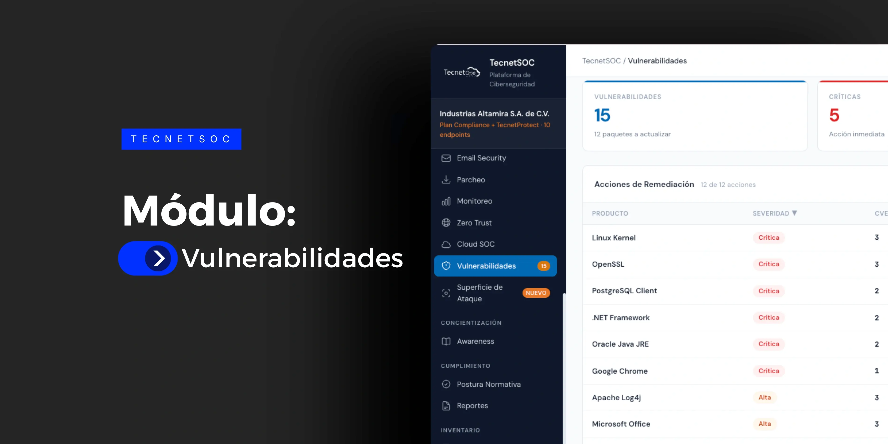 Módulo de Vulnerabilidades de TecnetSOC | CVE, Severidad y Remediación